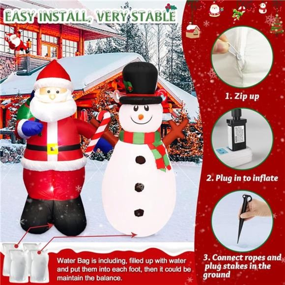 5 FT Set of 2 Christmas Inflatable Snowman and Santa Claus with Lights - Picture 4 of 6